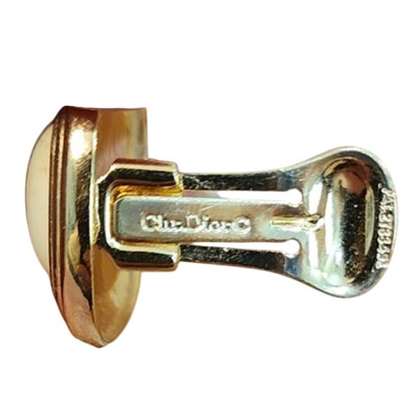 Christian Dior Gold-tone with Cream Enamel Clip Earrings, Vintage 1980's - Picture 4 of 7